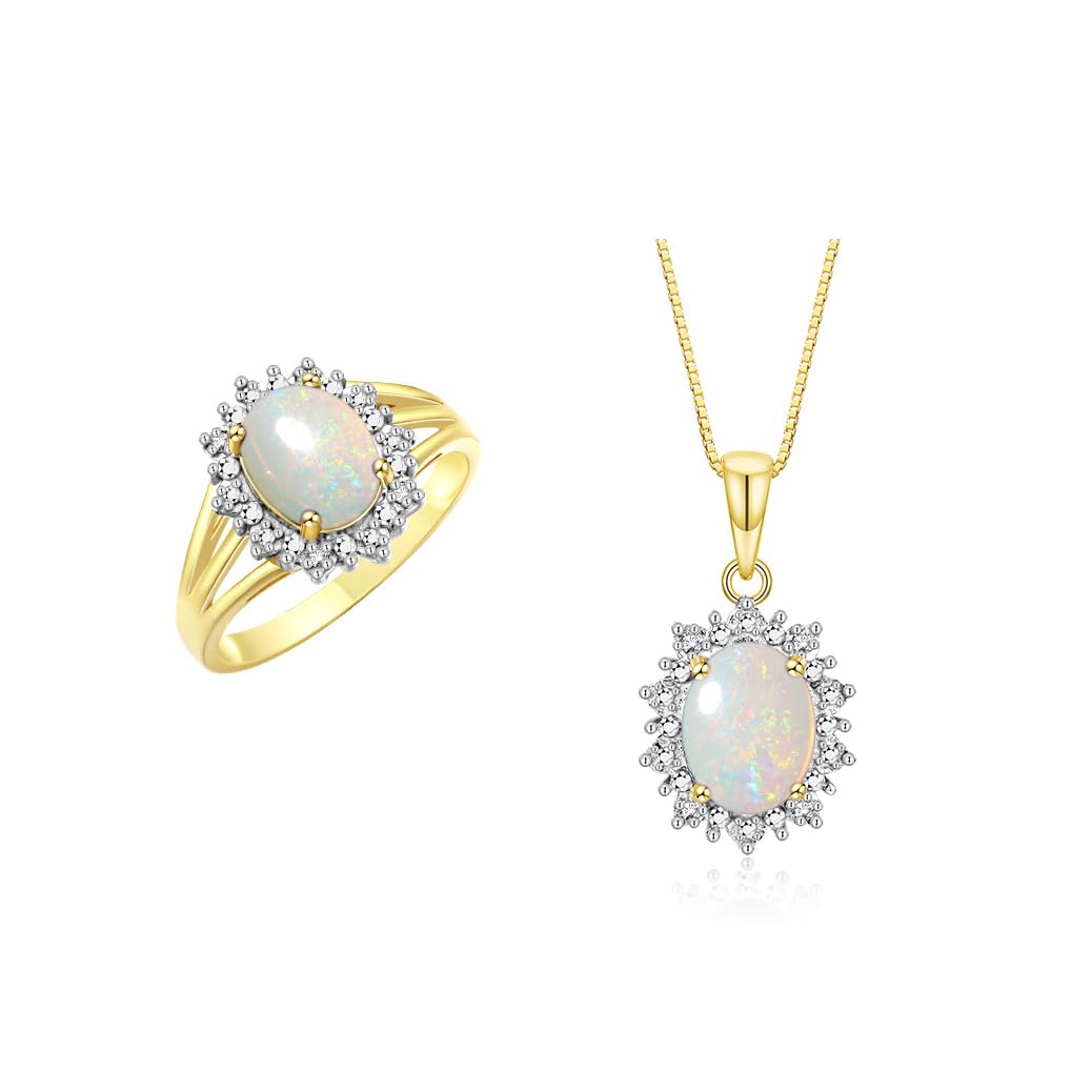Rylos Women's Yellow Gold Plated Silver Princess Diana Ring &amp; Pendant Set. Gemstone &amp; Diamonds, 9X7MM Birthstone. Matching Friendship Jewelry, Sizes 5-10.