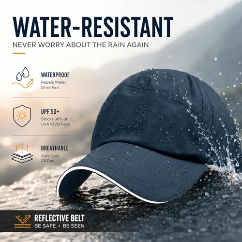 Image of Waterproof Baseball Cap for Men Women, UPF 50+ Breathable Quick-Dry Rain Hat for Running Golf Hiking