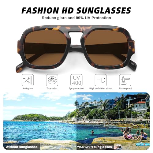 YDAOWKN Retro Square Aviator Sunglasses for Women Men Trendy Flat Top Sun Glasses UV Protection Vintage Shades4