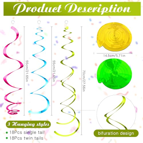 Image of 36 Pcs Hanging Swirl Party Decorations Plastic Streamer Swirls Spiral Party Decorations for Ceiling Birthday Wedding Baby Shower Graduation(Multicolored)