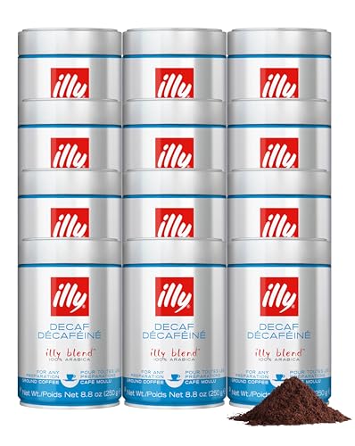 Image of illy Decaf Ground Espresso Coffee, Classico Medium Roast, 8.8oz, 12 Pack | 100% Arabica, Premium Italian Coffee, Pre-Ground for Espresso Machines