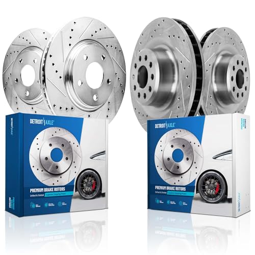 Detroit Axle - Brake Rotors for 2016-2021 Tesla Model S Model X, Drilled and Slotted Disc Brake Rotors Replacement : 13.98" inch Front and 14.37" inch Rear Rotors