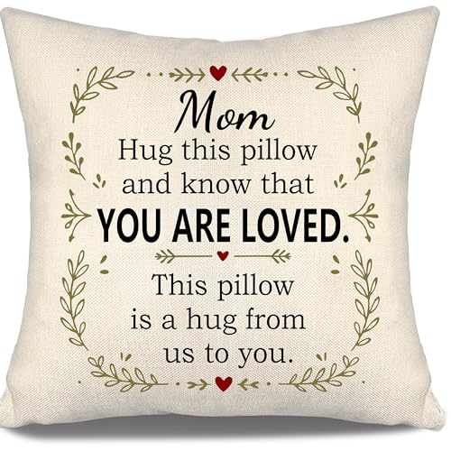 Aosumin Hug Throw Pillow Cover for Mom Hug This Pillow and Know That You are Loved This Pillow is A Hug from Us to You Best Mom Present from Daughter Son Birthday Mother's Day (MOM-US)