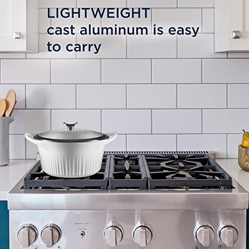 Corningware, Non-Stick 5.5 Quart Quickheat Dutch Oven Pot With Lid, Lightweight, Ceramic Non-Stick Interior Coating For Even Heat Cooking, Perfect For Baking, Frying, Searing And More, French White #TOP3