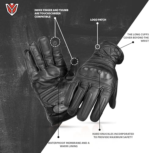 Image of Ignyte Streak Leather Gloves Full Finger Waterproof Bike Riding Gloves with Touch Screen Sensitivity at Thumb and Index Finger, Protective Off-Road Motorbike Racing (M, Black)