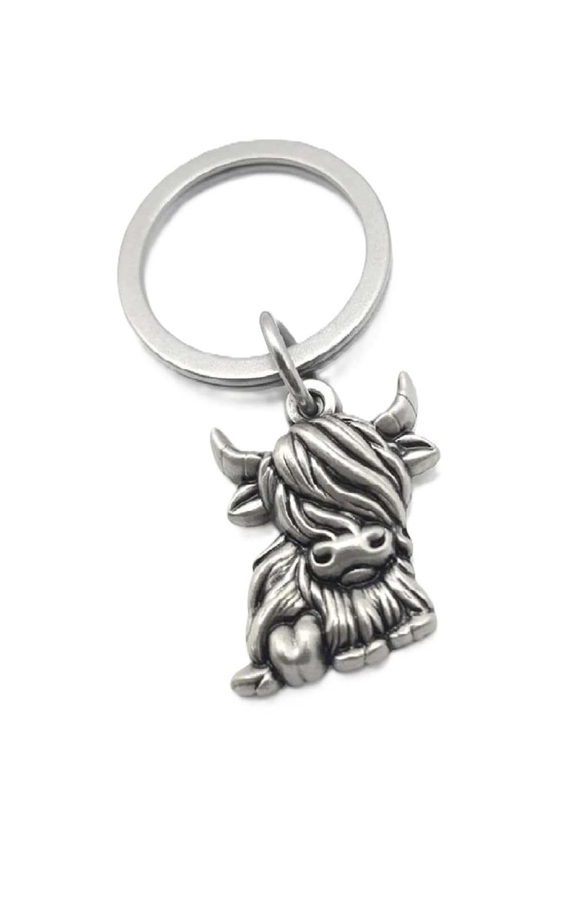 4Trails Unisex Sliver Highland Cow Glass Dome Keyring, Lucky Scottish Charm Keychain With Floral Design, Black And White Flower (Sliver)