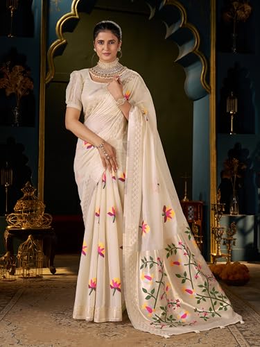 Image of SWORNOF Women's Pure Silk Saree With Blouse Piece
