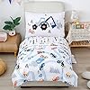 PERFEMET Toddler Bedding Kids 4 Pieces Bed in A Bag for Boys Cars Printed Microfiber Toddler Comforter Sets with Standard Pillow Case Modern Bedroom Collection, White
