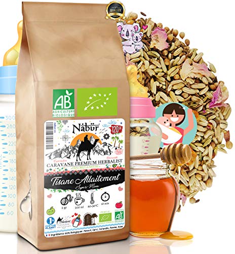 Nabür - Tisane Allaitement Nu00b02 BIO 120 Gr ? Tisane Fenouil, Carvi, Coriandre, Pomme, Rose ? Tisane lactation, Tisane galactogène Coliques, Favorise la lactation de la Super-Maman, Sans théine