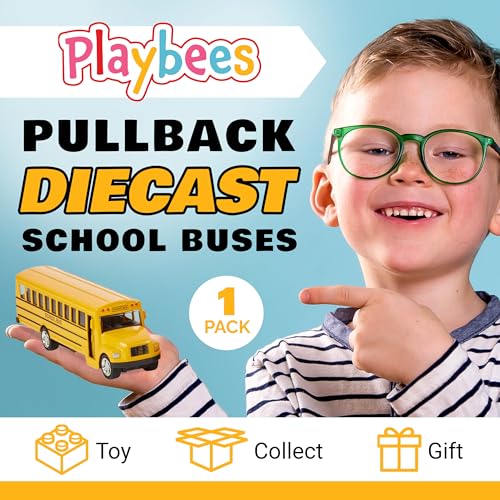 image for Playbees Long-Nose School Bus Die Cast Metal Model Toy Car 6 Inches wi