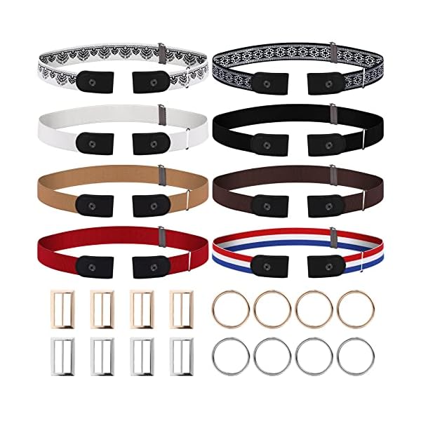 SANNIX 8 Pack Buckle Free Belt No Buckle Elastic Belts Adjustable Belt for Women Men Jeans Pants