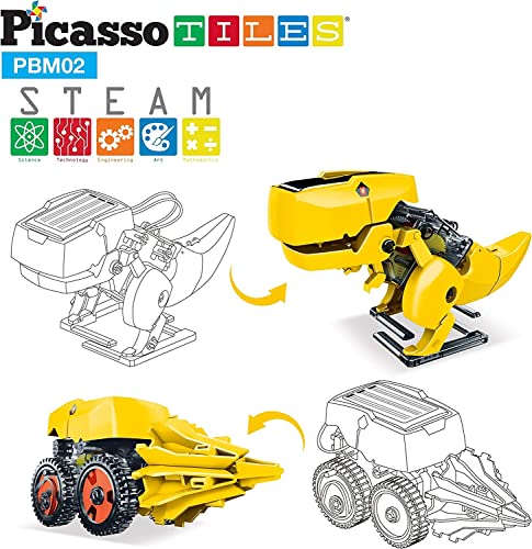 PicassoTiles STEM Kids Solarbetriebener Dinosaurier-Roboter, pädagogisches Lernspielzeug, technisches Bauspielzeug, 3-in-1, kreative einzigartige Transformation, erneuerbare Sonnenenergie