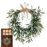 Corona de hojas de olivo, corona de ramas de olivo vegetal, decoración del hogar, colgante de pared de plantas falsas, exquisito adorno de hojas de primavera para todas las estaciones para el día de