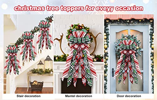 Christmas Tree Topper, Large Buffalo Plaid Bow For Christmas Tree Toppers Wreath Xmas Decoration Gift Bow For Xmas Tree Handmade Holiday Party Decorations-13 X 17 Inch… #TOP6