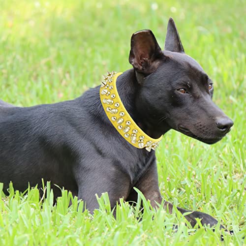 Doggyzstyle Spiked Studded Leather Dog Collar For Small Medium Large Dogs,Soft Adjustable Yellow Pu Leather Medium Large Dog Collar, Durable Leather Pet Collars For Pit Bull Bulldog Husky (Yellow,L) #TOP2