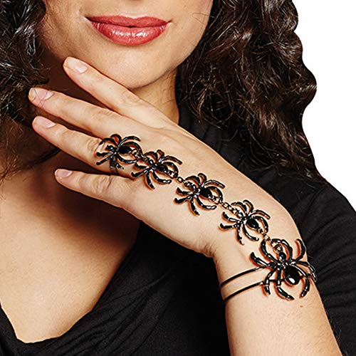 Preisvergleich Produktbild Gothic-Schmuck Spinne bestehend aus Ring mit Armband / Schwarz / Hexenschmuck Schwarze Witwe geeignet zu Gothic Abend & Horror-Party