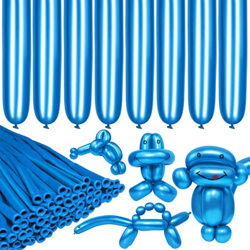 Image of LXZFCRG 260 Long Balloons, Shiny Metallic Blue Latex Twisting Balloon for Balloon Animals, Magic Balloons for Birthdays Wedding Party Decorations 100pcs