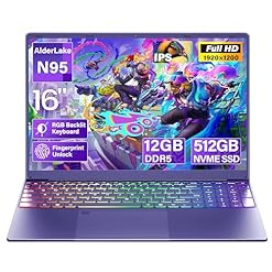 16-Purple-Laptop-Computer-512GB-NVMe-SSD-12GB-LPDDR5-RAM-N95-Processor-1920X1200-FHD-IPS-RGB-Backlit-Keyboard-Fingerprint-Win-11-Pro-Ergonomic-Design-for-Students-Business-Home-Use
