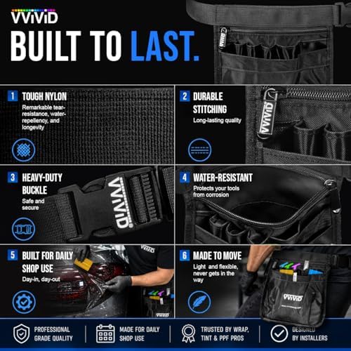 VViViD 10-Pocket Tool Pouch for Vinyl Wrap & PPF Installers, Waist Tool Bag with Adjustable 41β Belt for Wrapping Accessories, Squeegees, Scrapers & Hand Tools - 3