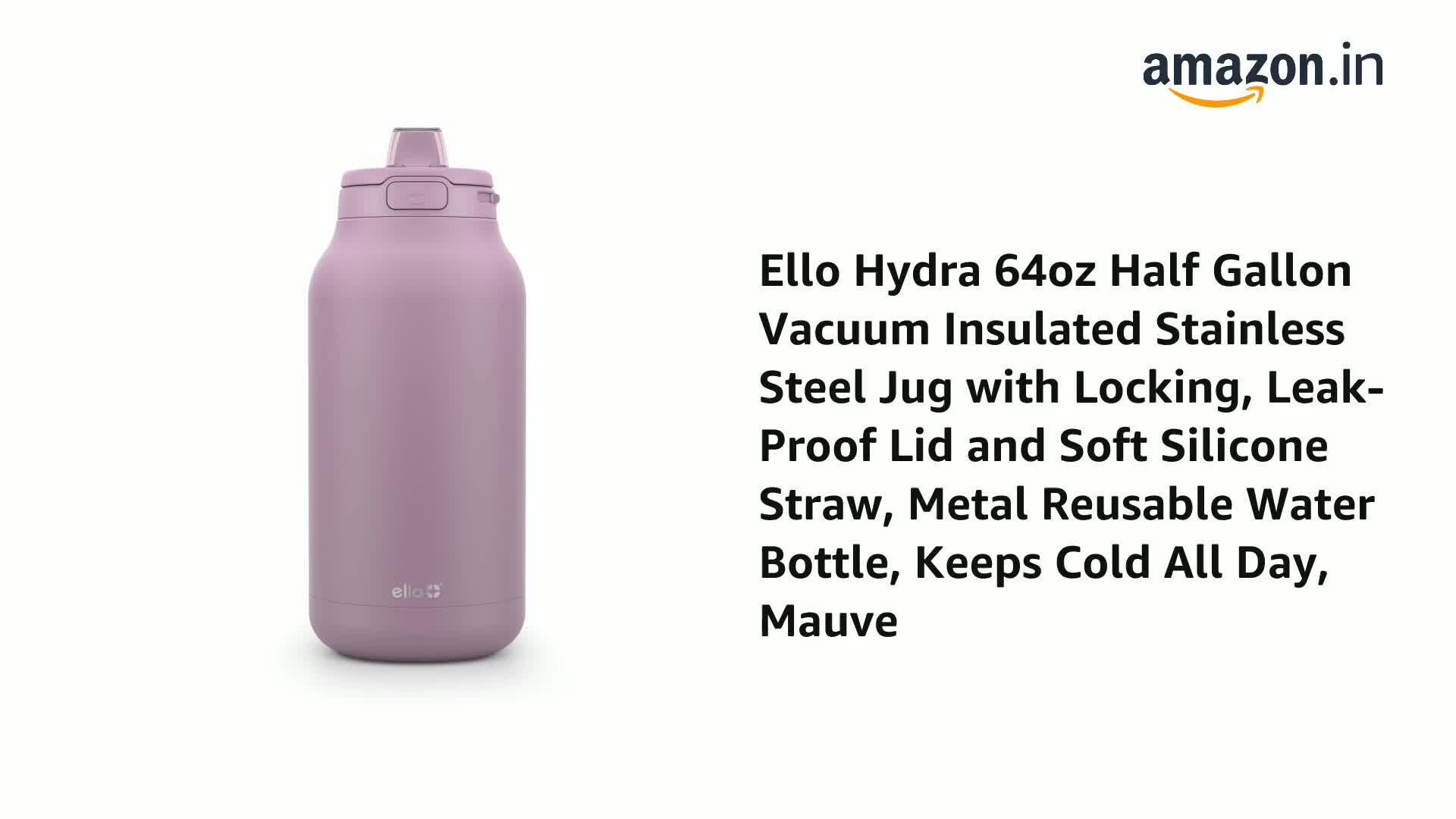 Ello Hydra 64oz Half Gallon Water Jug - Motivational Time Marker, Leak-Proof, BPA Free (Lilac) - View #6