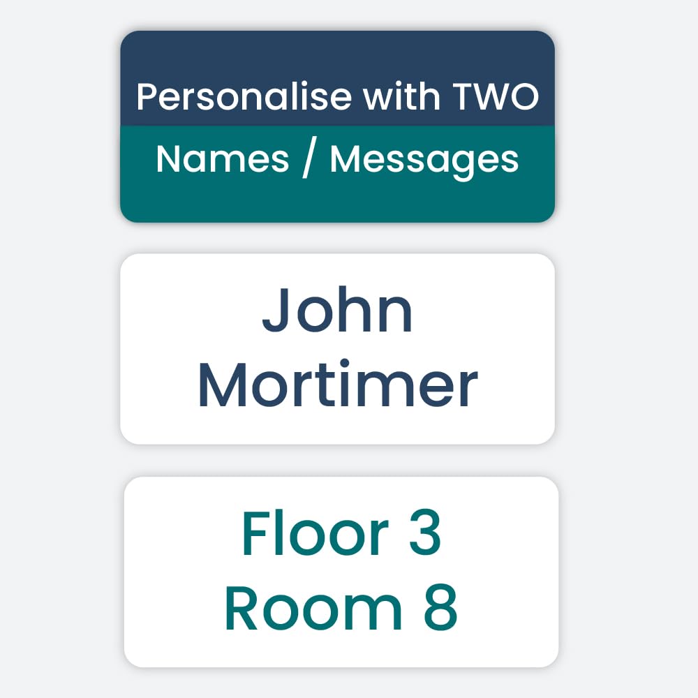 96 Personalised Stick-On Name Labels for Adults – Navy & Teal Text on White – Waterproof Labels for Clothing & Personal Belongings – Ideal for Care Homes, Nursing Homes & Hospitals (SFP)