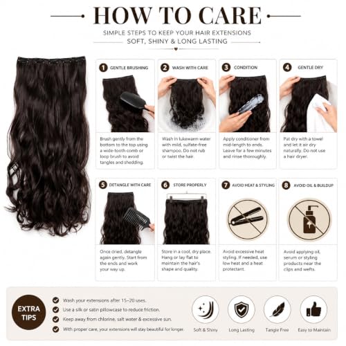 Image of Chaam Women Hair Extension Long Curly Dark Brown 18 To 20 Inch Hairpiece With 5 BB Clip /Hair Extension for Women Party /Halloween /Christmas (110 Gram)