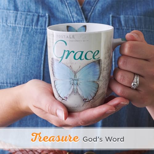 Christian Art Gifts Ceramic Coffee Mug for Women 12 oz Blue Butterfly and Floral Bible Verse Mug - Grace - Ephesians 2:8 Microwave and Dishwasher Safe Novelty Scripture Drinkware - Image 4