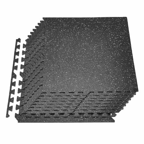 VEVOR Esterilla Puzzle 12 Piezas de 610 x 610 x 10 mm, Suelo Gimnasio de Goma EVA, Colchoneta de Ejercicios con Puntos Blancos Alta Densidad Antiruido Antideslizante Antigolpe para Casa, Equipo Pesado