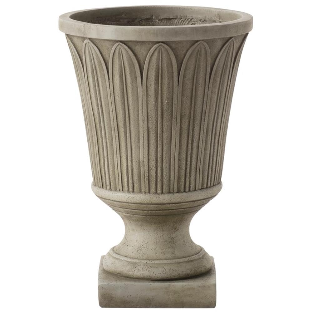 Alfresco Home Longleaf 14" Rd. Fiberstone Urn with Drain Hole in Aged Moss Green