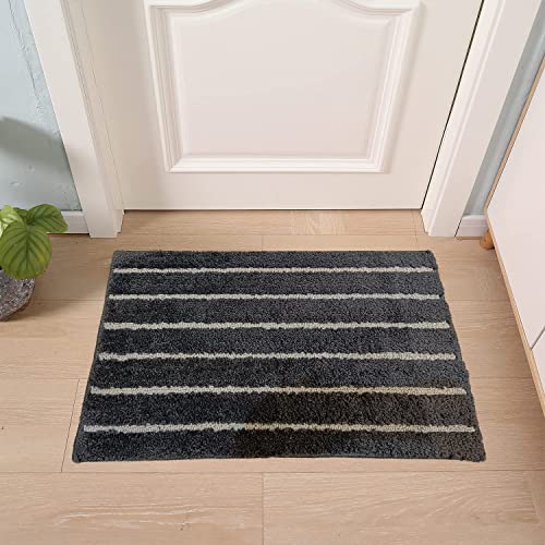 Image of Door Mats for Home | Door Mats for Home Entrance | Door Mat for Bathroom| Soft & Super Absorbent Mats for Shower | Washable, Non-Slip & Quick-Drying Mats (Pack of 2) (Black & White)