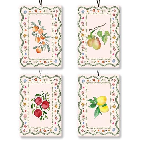 Image of Vintage Cottagecore Fruit Car Air Freshener 4Pcs, Orange Pear Pomegranate Lemon Air Freshener for Car Interior Closet Drawer Books, Fruits Car Mirror Decor Hanging