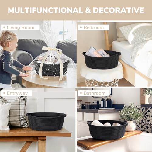 Image of CHICVITA Black Empty Gift Basket, Small Woven Baskets for Organizing, Rope Baskets for Storage, Decorative Basket for Dogs, Cats, Cute Organizer for Shelves, 12 inchx 8 inchx 5 inch (Pack of 2)