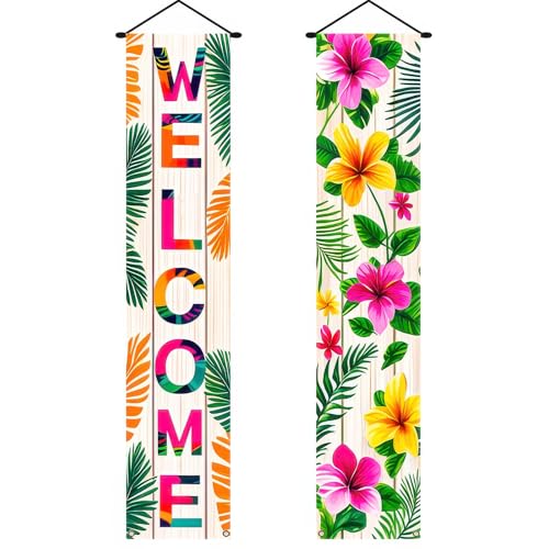 BlissYard Welcome Spring Summer Floral Porch Sign Flowers Banner Door Sign Decorations Hanging Door Banner Spring Summer Decorations for Front Door Indoor Outside Home Yard Porch Wall Decor