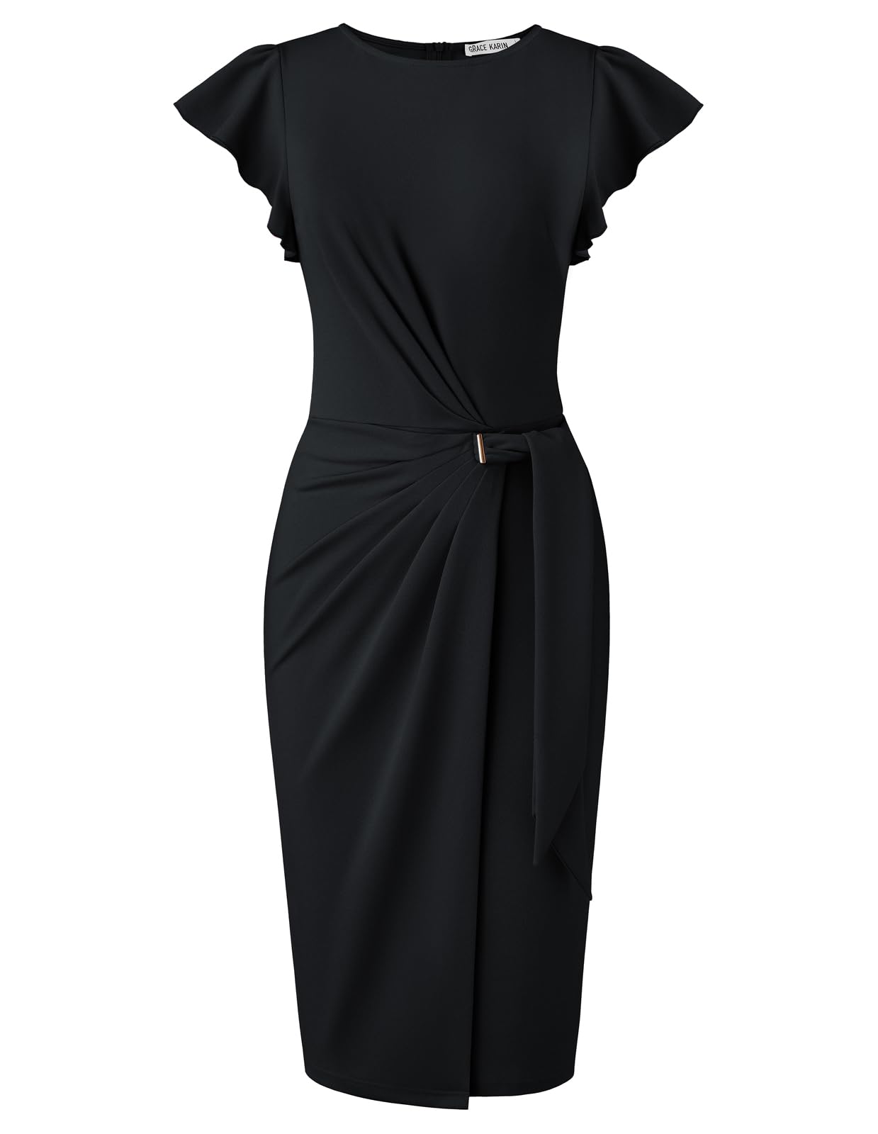 GRACE KARIN Abito Bodycon Maniche a Volant Elegante Abito Cerimonia Donna | Abito a girocollo aderente; elegante abito formale, adatto per ufficio, lavoro, feste e matrimoni