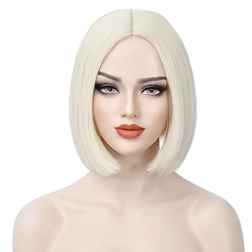 Miniatura 2 de WTHCOS Pelucas rubias cortas estilo Bob para mujer, peluca de cabello lacio con parte lateral, peluca de cosplay resistente al calor, pelucas