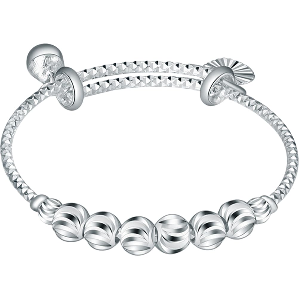 PACKOVE Babies Bangle Bracelets Spinner Bangle Bracelet Silver Bead Bracelets Adjustable Infant Bangles Spinner Bangles Bracelet Baby Jewelry