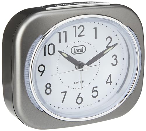 Trevi Retro Nachttischwecker Reisewecker mit LED-Hintergrundbeleuchtung und leisem Sweep-Sekundenzeiger, grau, 10 x 3,6 x 8 cm