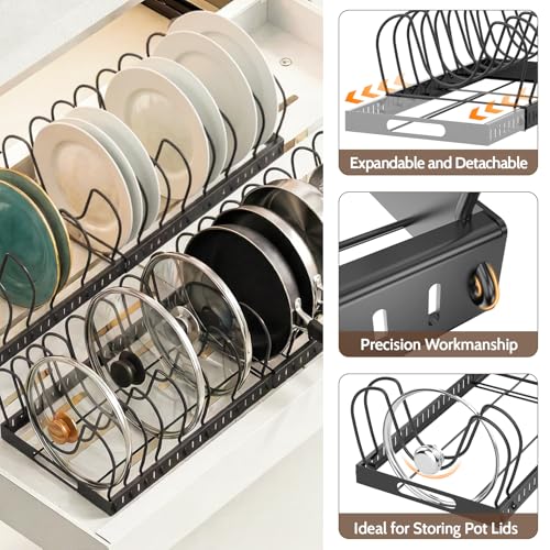 NomNest 2PACK Expandable (12"-24") Pots and Pans Organizer Under Cabinet, 32 Adjustable Dividers for Kitchen, Pot Lid Organizers Inside Cabinet, Pan Lid Holder with Non-slip Feet - Image 5