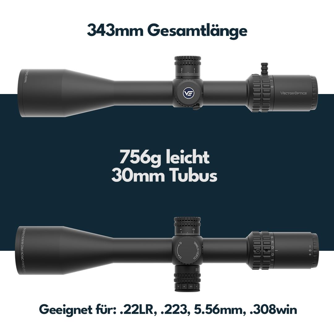Vector Optics SCFF-61 Orion Pro Max 6-24x50 MIL HD FFP Zielfernrohr für Sport, Airsoft und Jagd, Luftgewehr, Ziel-Visier, Gewehrzielfernrohr, Rifle Scope, umfangreiches Zubehör