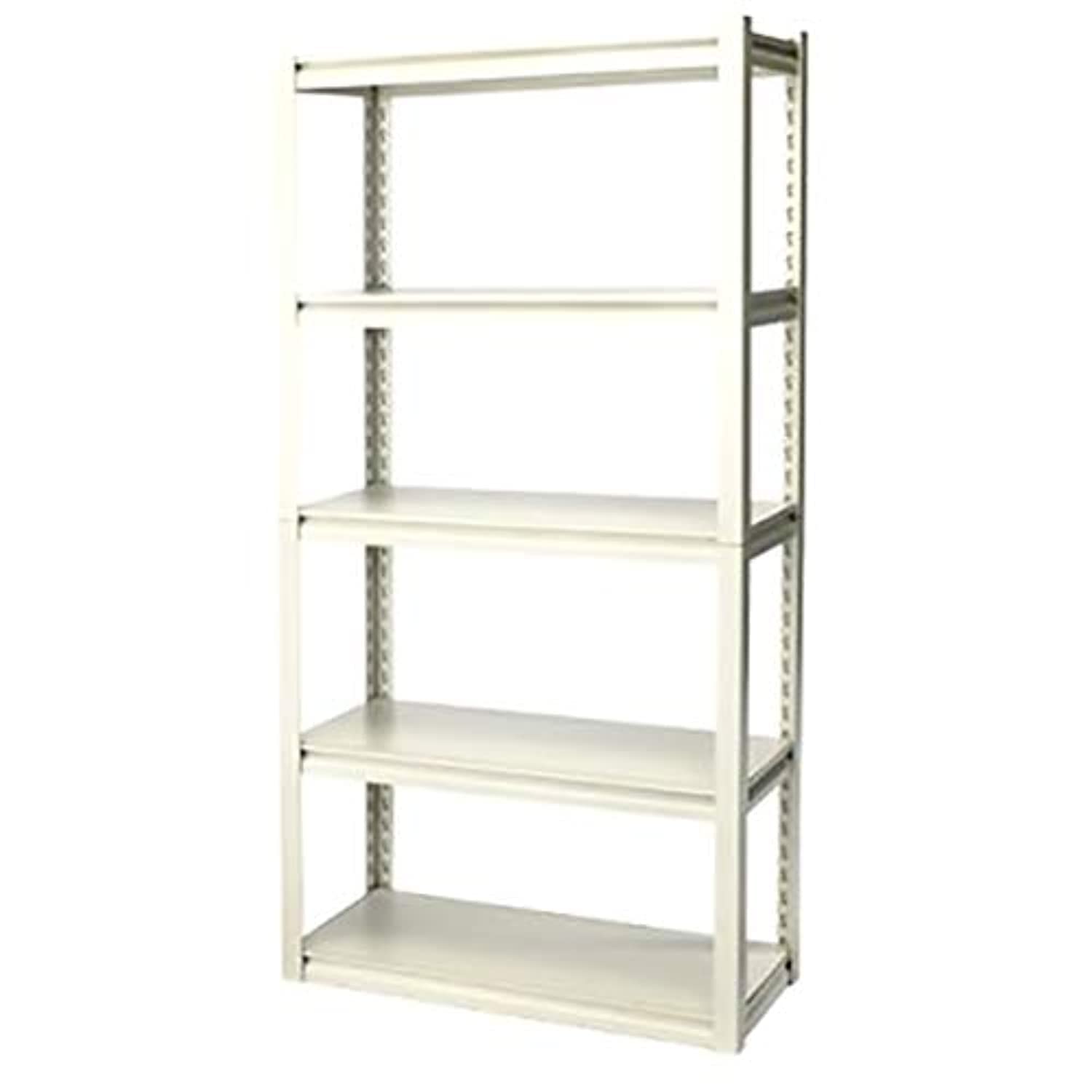 Tactix5-Tier Storage Shelves, Industrial strength steel, Boltless Assembly, Adjustable Shelving Units, Hold upto 227 kg, Shed Warehouse Basement, Garage, White, Size: 76W x 30.5D x 152H cm- 329001