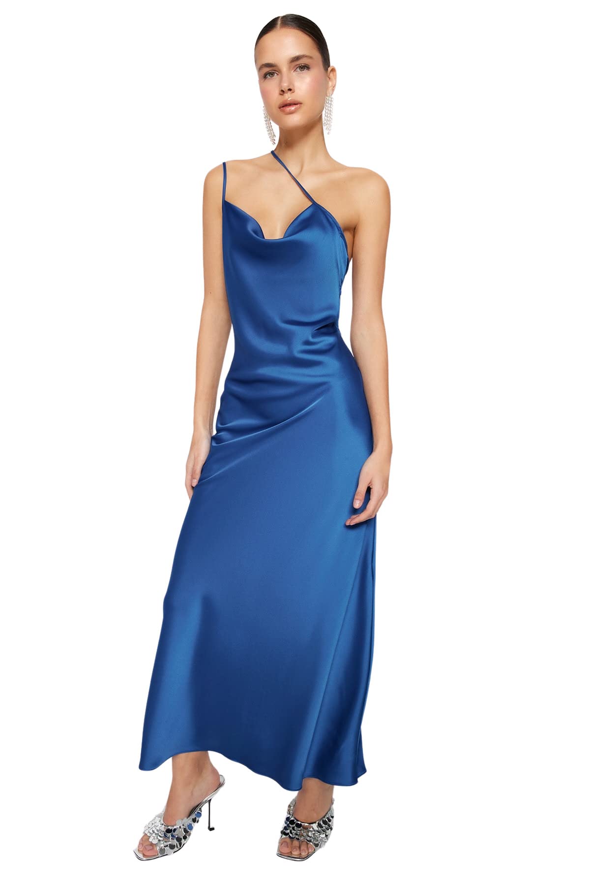 Trendyol Damen Sax Women Fitted Woven Evening Dress Shift Tailliertes Gewebtes Abendkleid, S