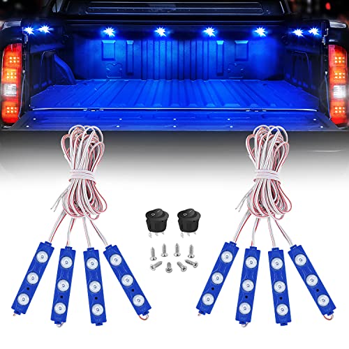 Image of Nilight 8PCS Truck Pickup Bed Light 24LED Blue Cargo Rock Lighting Kits with Switch for Van Off-Road Under Car Side Marker Foot Wells Rail