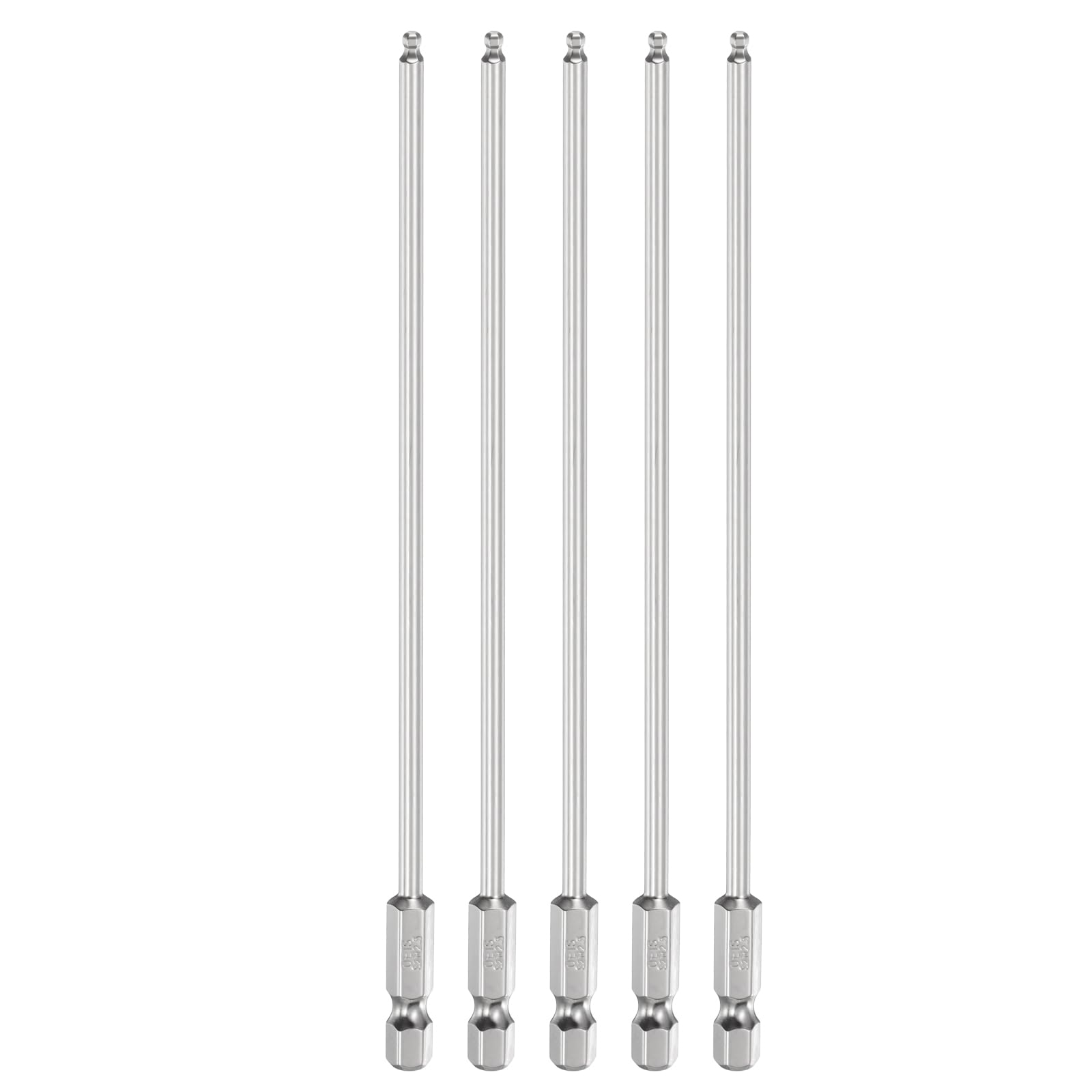 sourcing map 5pcs Ball End Hex Screwdriver Bit H2.5 (2.5mm) Head 1/4" Hex Shank 150mm (6") Long Magnetic S2 Steel Metric Screw Driver Drill Bit Wrench Socket Power Tool