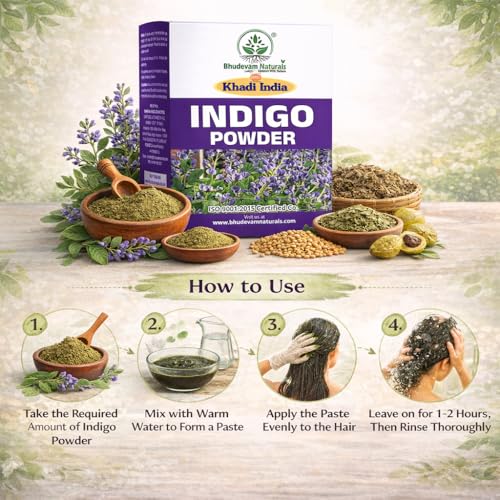 Image of Khadi Indigo Powder for Hair Colour | 100% Natural Hair Colour For Grey Coverage | Organic Indigo Leaf Powder | Long Lasting Natural Black Hair Dye with No Chemicals, No Parabens - Pack of 2