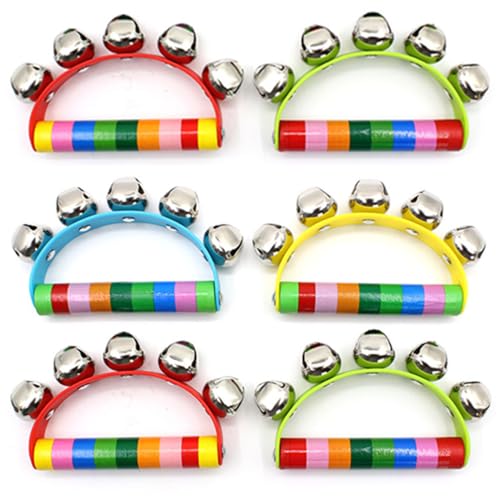 Loopunk 6 PCS Note Musical Handbells, Wooden Semicircle Handbells Jingle Shaker Bells Educational Instrument for Children's Day and Family Activity School (Random Color)