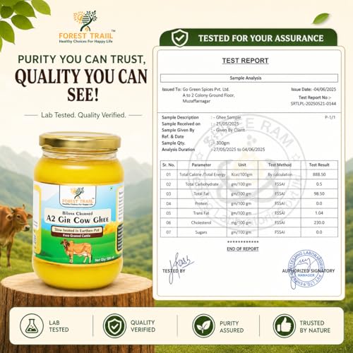 Image of FOREST TRAIIL [Premium A2 Gir Cow Ghee] Bilona Churned Ghee | High Heating Point | Rich In Good Fats | Boosts Immunity | Made with Curd | Natural, Healthy & Pure Cow Ghee (500 ml)