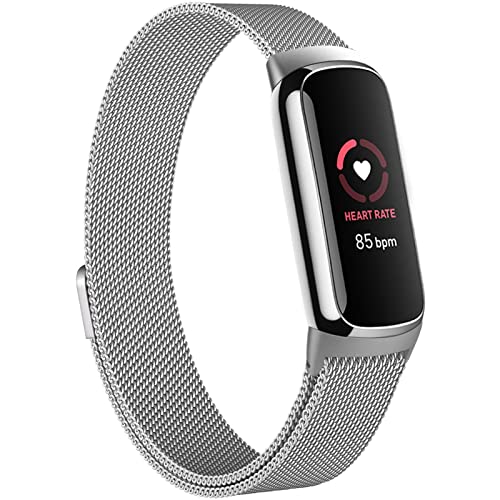 iLVANYA Metal Loop Bands Compatible with Fitbit Luxe,Stainless Steel Metal Mesh Lock Wristband Replacement for Fitbit Luxe Fitness Tracker Women Men(Sliver)