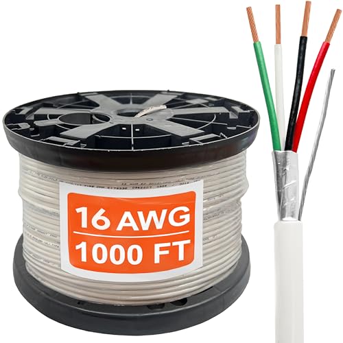 Custom Cable Connection 16 Gauge AWG CL3 Rated 4 Conductor Shielded Plenum Speaker Wire Cable, 1000 FT Fire Safety in Wall Rated, Jacketed in White Plenum PVC, 99.9% Oxygen-Free Pure Bare Copper