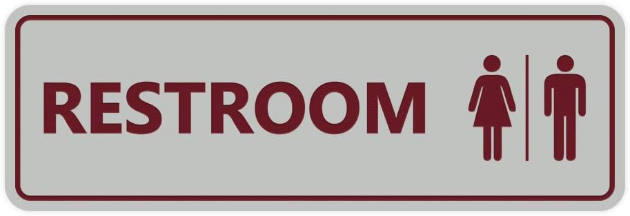 Signs ByLITA Standard All Gender Restroom Sign (Light Grey/Burgundy) - Small 1 Pack