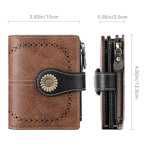 Image of SENDEFN Small Womens Wallet Leather Bifold Card Holder RFID Blocking with Zipper Coin Pocket